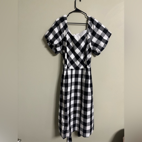 Talbots Black White Zinnia Gingham Fit & Flare Poplin Dress Size 18W 100% Cotton - Picture 2 of 10